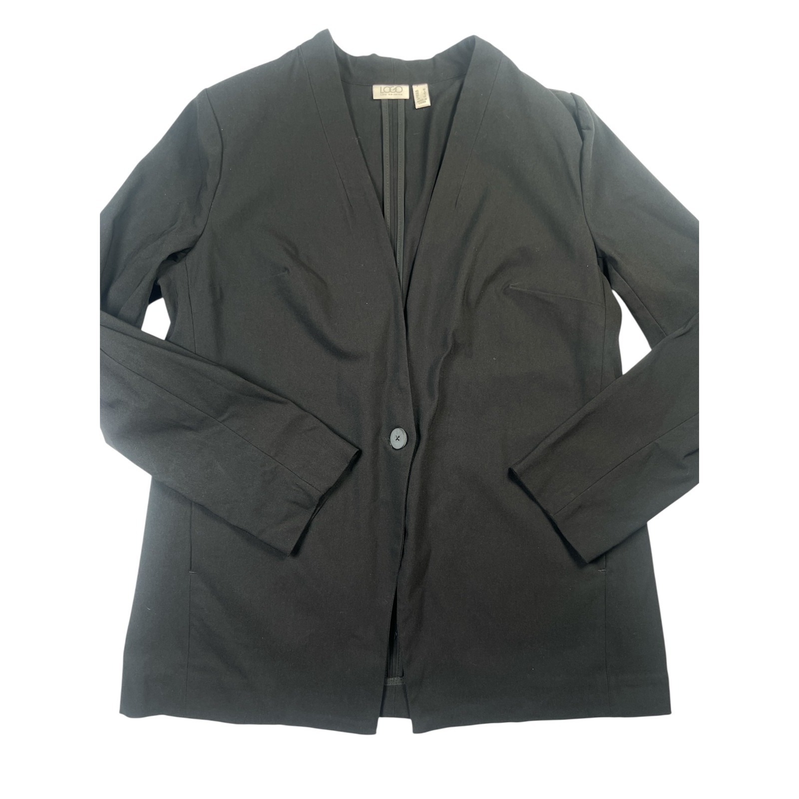 Logo By Lori Goldstein Blazer Jacket Women's Medium Black Rayon Anywear Stretch